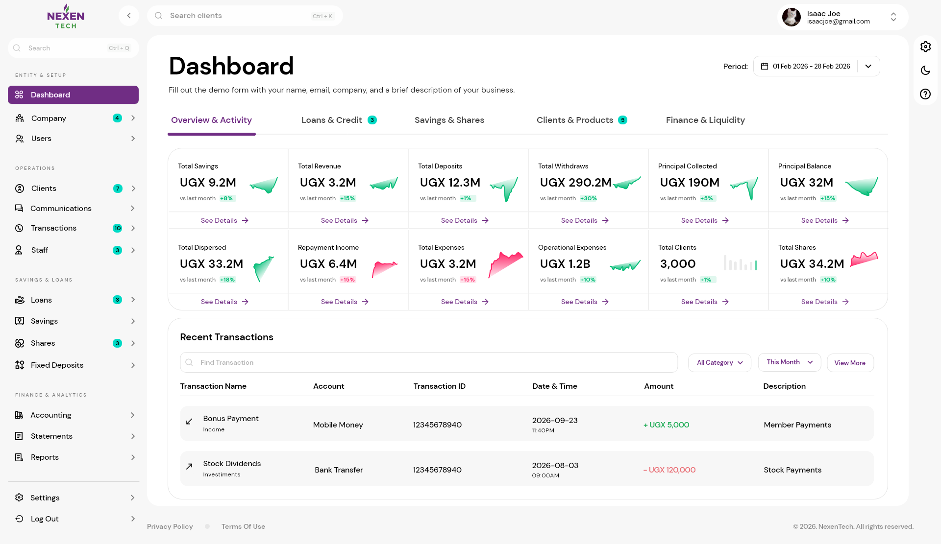 Nexen Dashboard